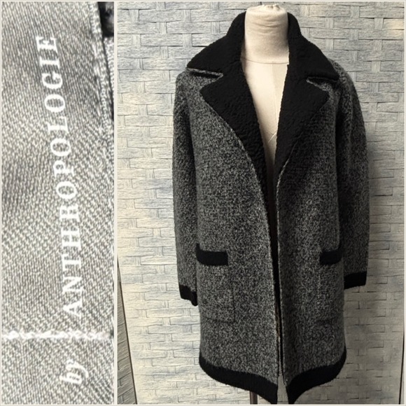 Anthropologie Jackets & Blazers - Anthropologie Textured Knit Collar Coat Black Grey Small